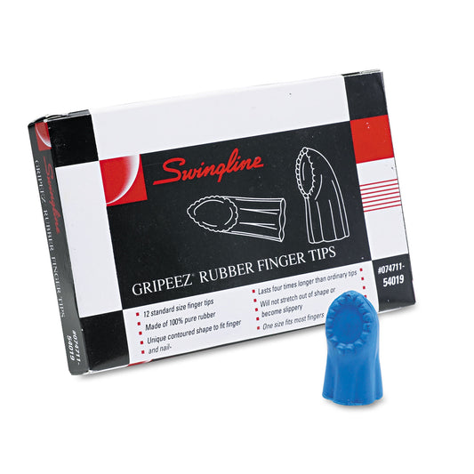 Swingline Gripeez Finger Tips, 11 1/2 (Medium), Blue, Dozen (54019)