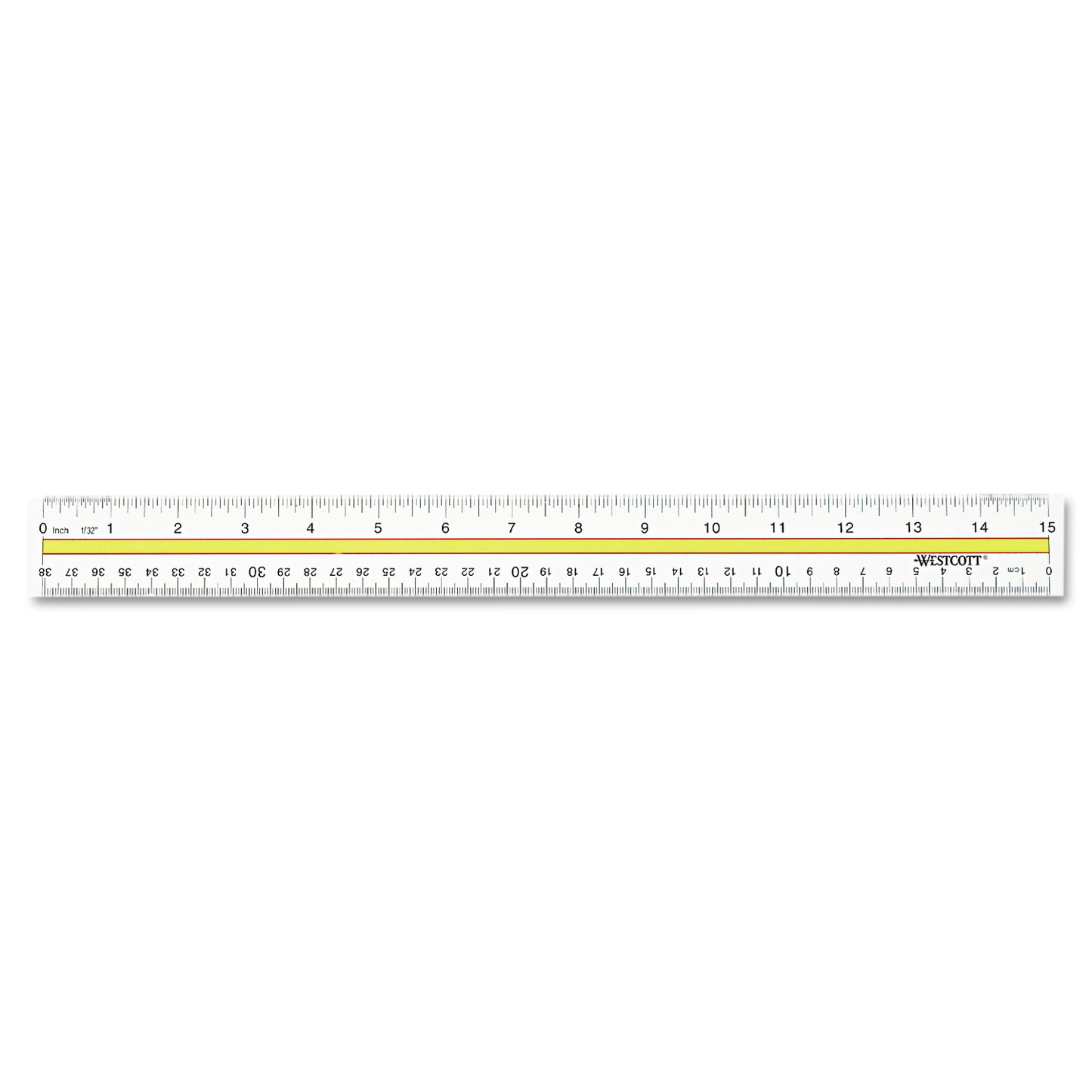 Westcott Acrylic Data Highlight Reading Ruler With Tinted Guide, 15" Long, Clear/Yellow (10580)