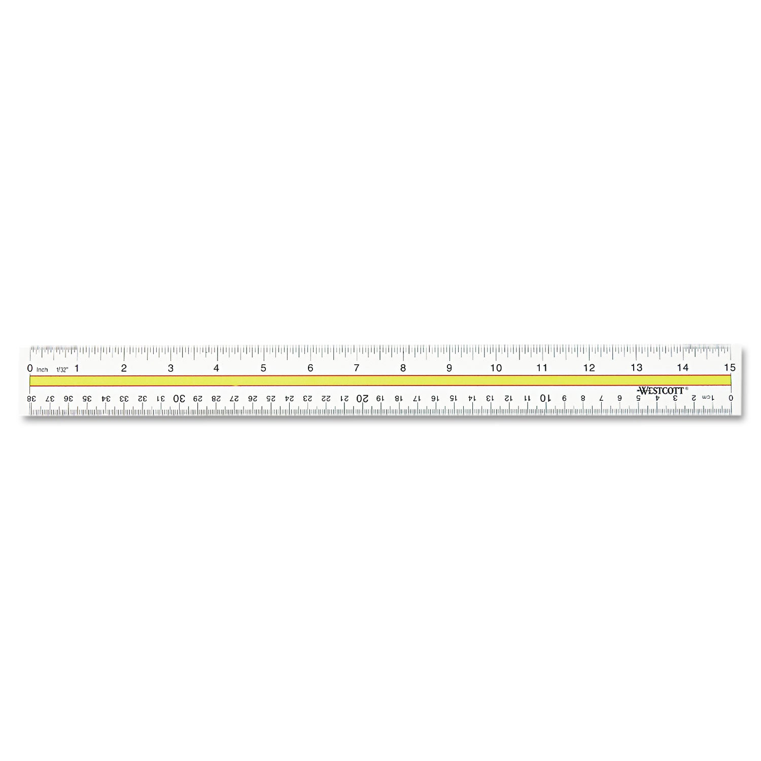 Westcott Acrylic Data Highlight Reading Ruler With Tinted Guide, 15" Long, Clear/Yellow (10580)