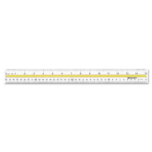 Westcott Acrylic Data Highlight Reading Ruler With Tinted Guide, 15" Long, Clear/Yellow (10580)