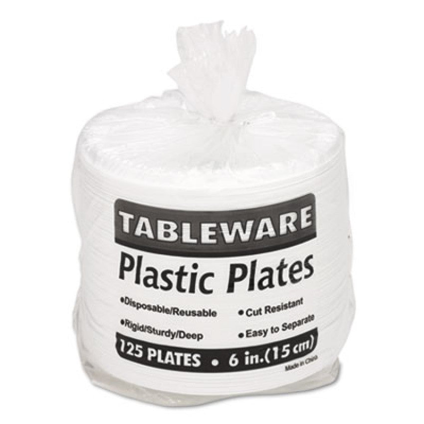 Plastic Dinnerware, Plates, 6" dia, White, 125/Pack