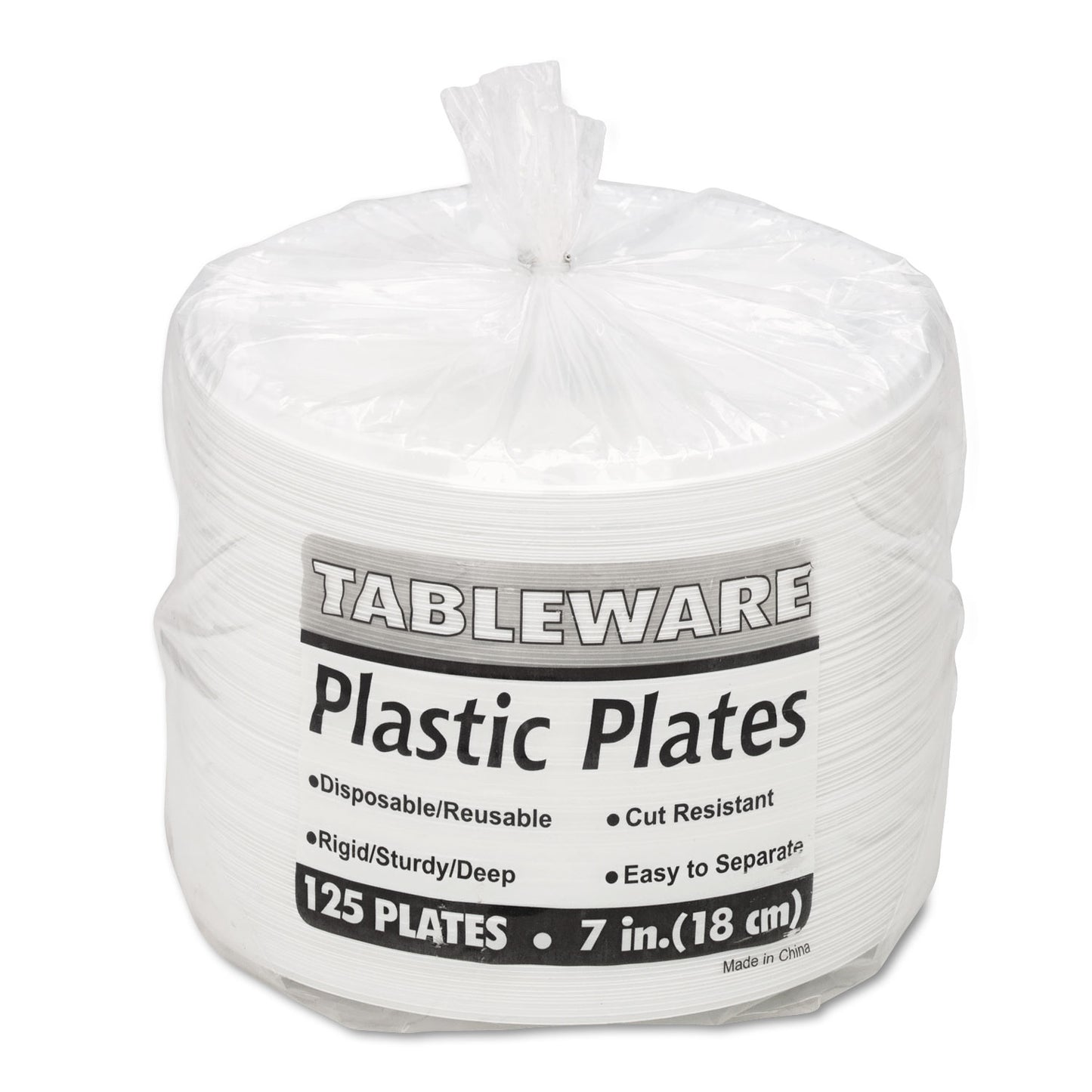 Tablemate Plastic Dinnerware, Plates, 7" dia, White, 125/Pack (7644WH)