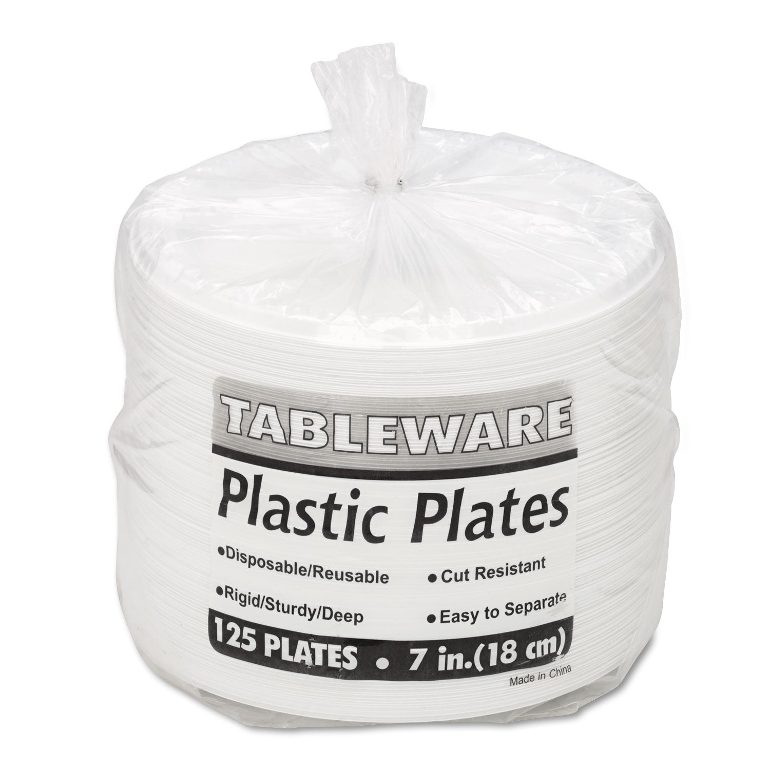 Tablemate Plastic Dinnerware, Plates, 7" dia, White, 125/Pack (7644WH)