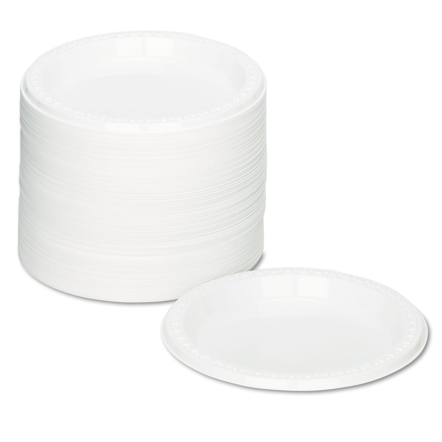 Tablemate Plastic Dinnerware, Plates, 7" dia, White, 125/Pack (7644WH)