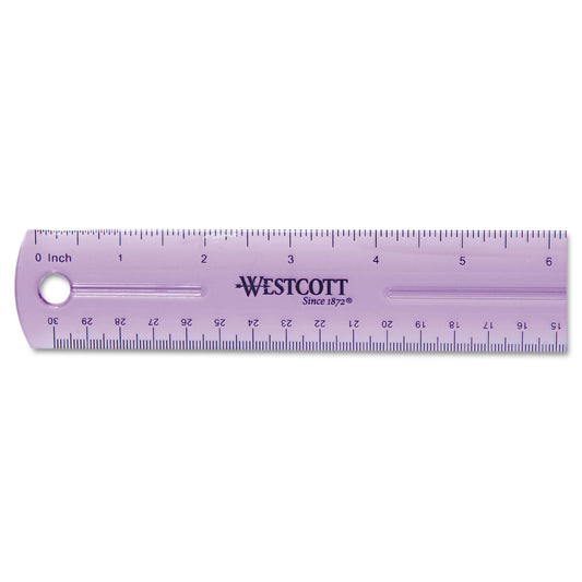 Westcott 12" Jewel Colored Ruler, Standard/Metric, Plastic (12975)