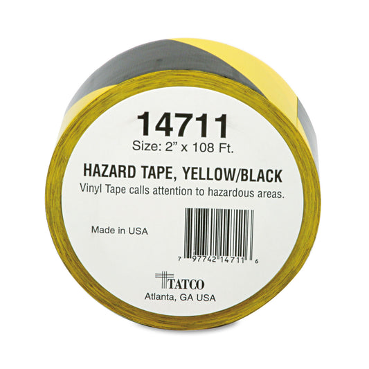 Tatco Hazard Marking Aisle Tape, 2" x 108 ft, Black/Yellow (14711)