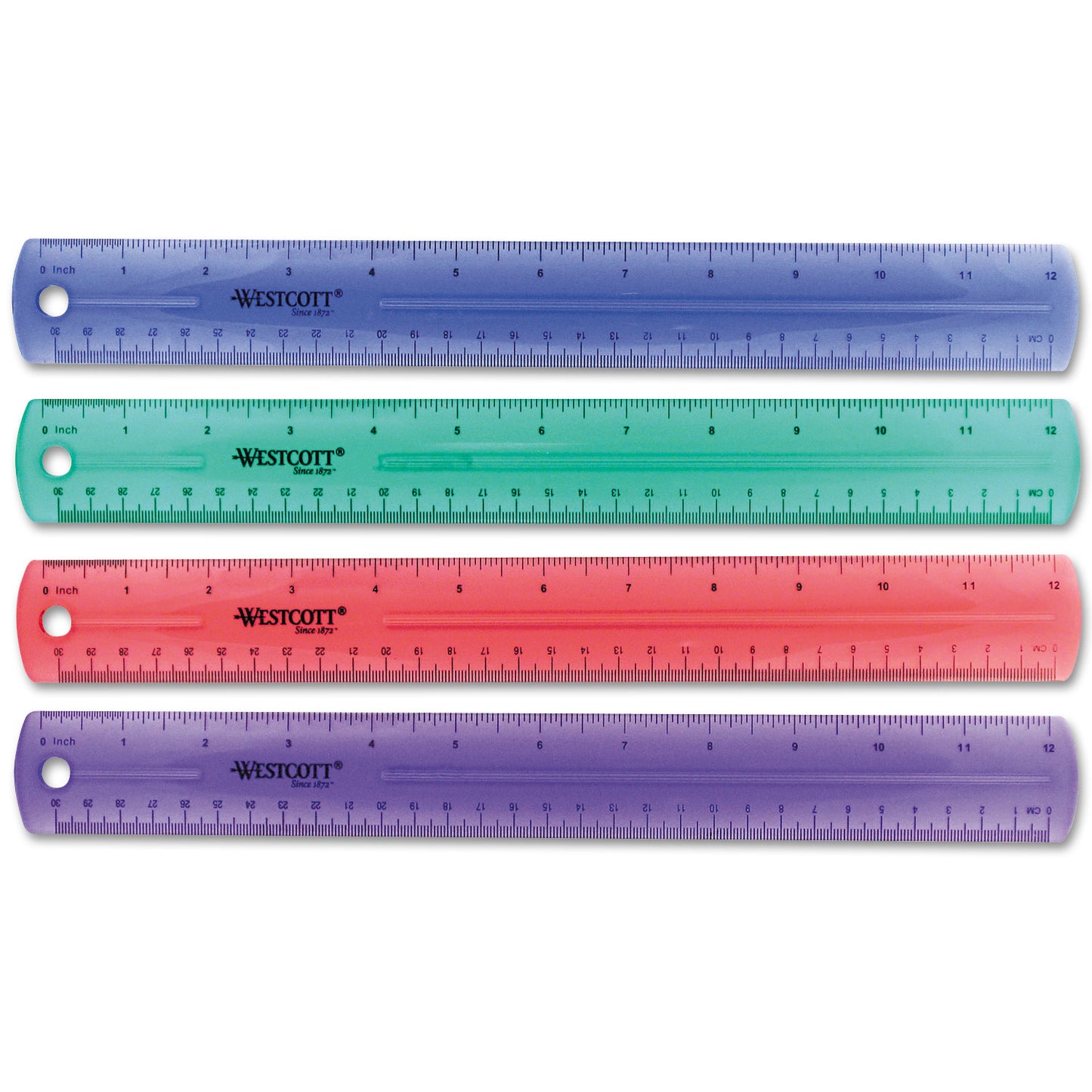 Westcott 12" Jewel Colored Ruler, Standard/Metric, Plastic (12975)