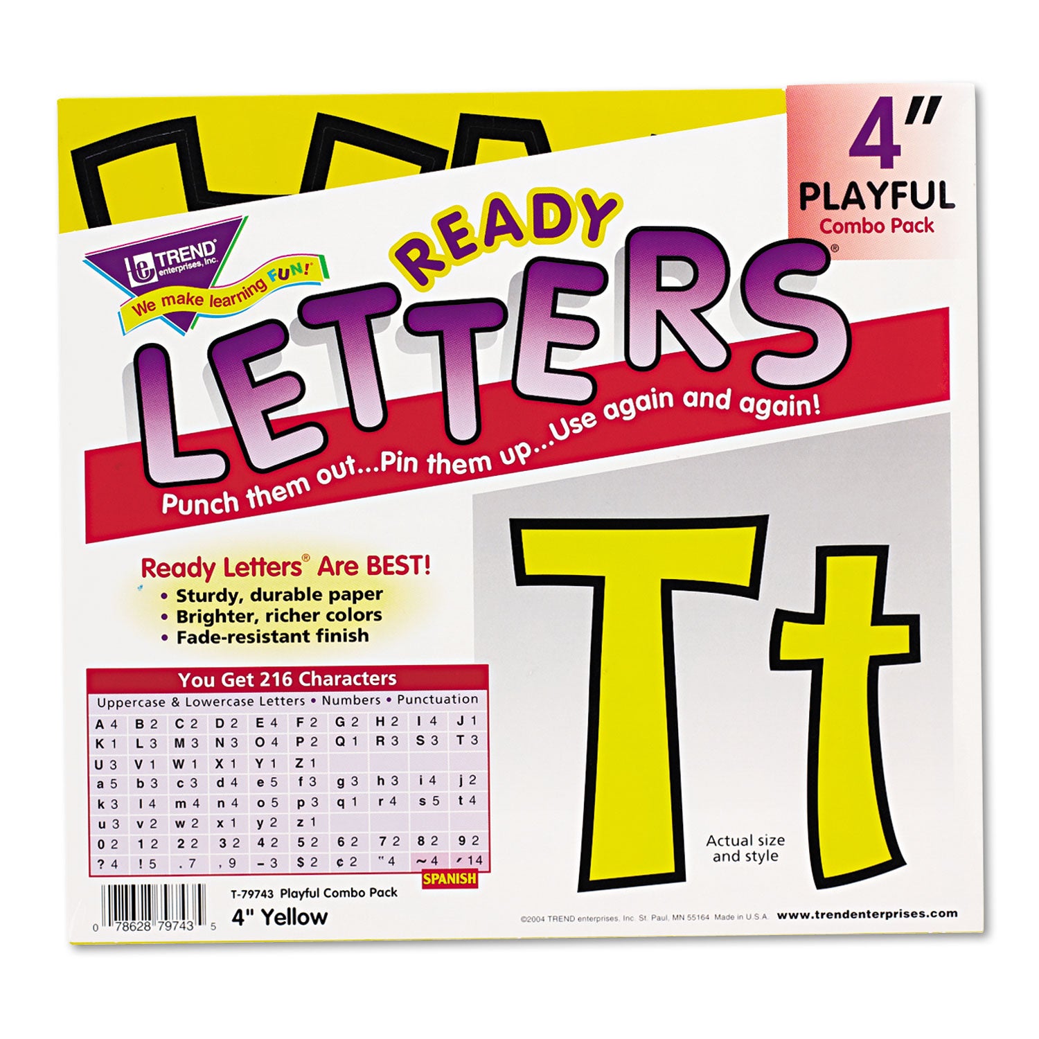 TREND Ready Letters Playful Combo Set, Yellow, 4"h, 216/Set (T79743)