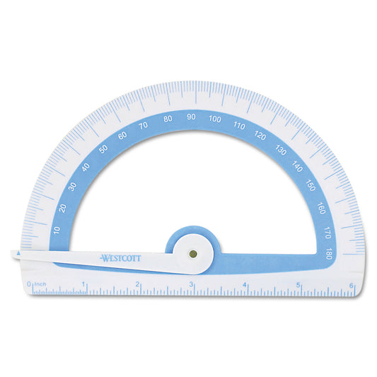 Westcott Soft Touch School Protractor with Antimicrobial Product Protection, Plastic, 6" Ruler Edge, Assorted Colors (14376)