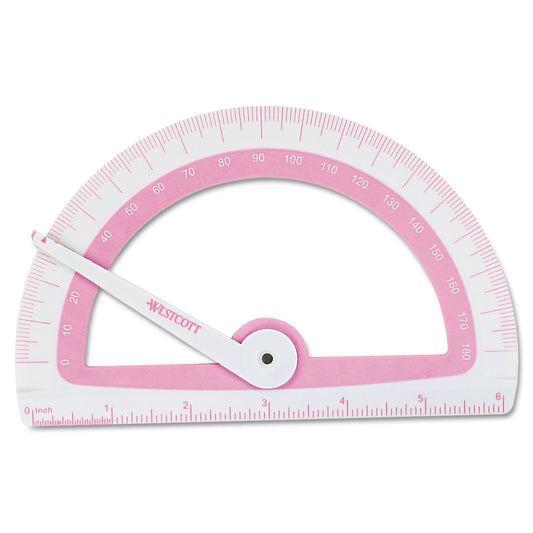 Westcott Soft Touch School Protractor with Antimicrobial Product Protection, Plastic, 6" Ruler Edge, Assorted Colors (14376)