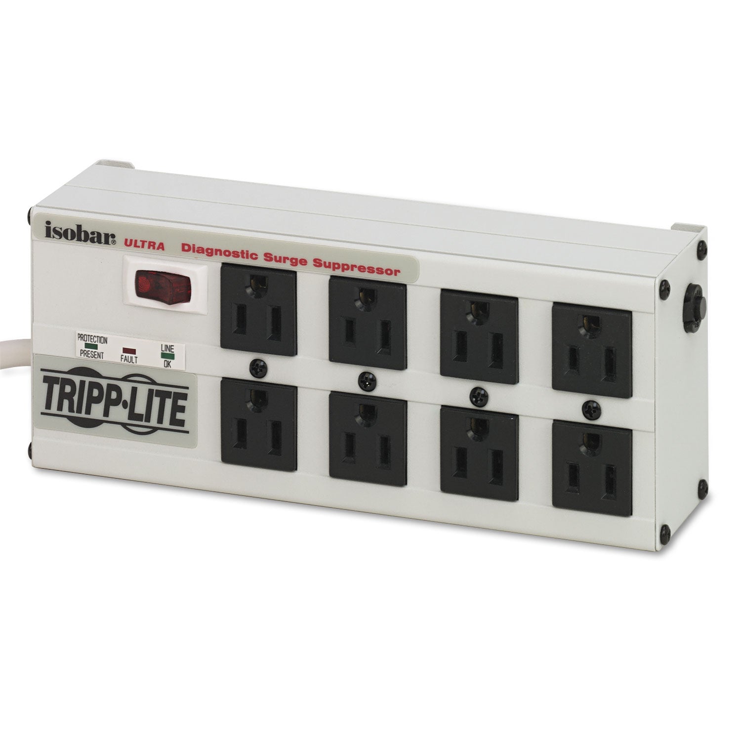 Tripp Lite Isobar Surge Protector, 8 AC Outlets, 12 ft Cord, 3,840 J, Light Gray (ISOBAR8ULTRA)