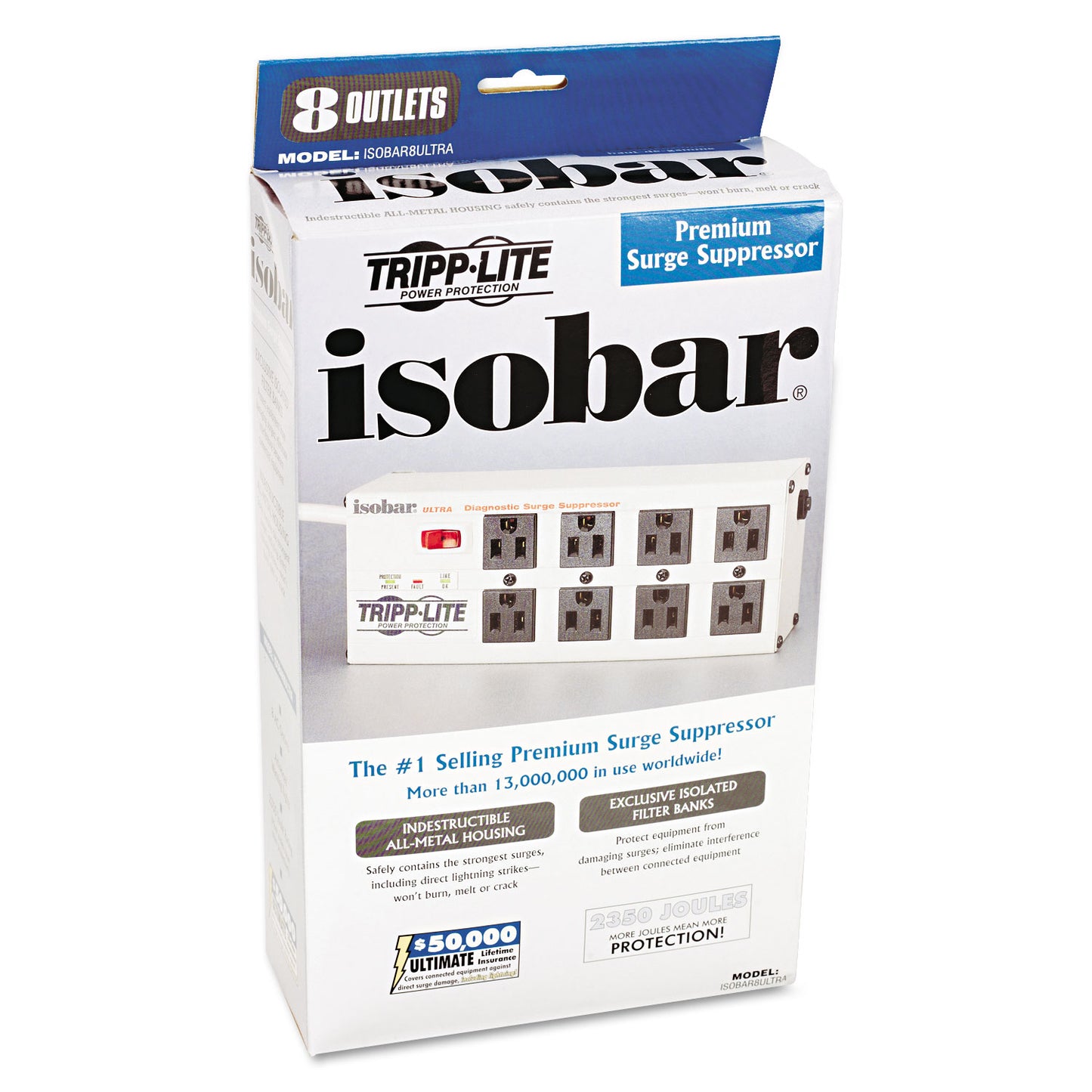 Tripp Lite Isobar Surge Protector, 8 AC Outlets, 12 ft Cord, 3,840 J, Light Gray (ISOBAR8ULTRA)