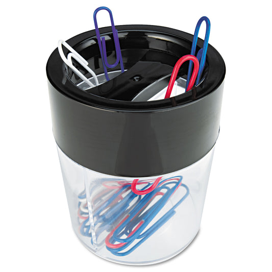 Universal Round Magnetic Clip Dispenser, 2 Compartments, Plastic, 2.5" Diameter x 3"h, Black/Clear (08126)