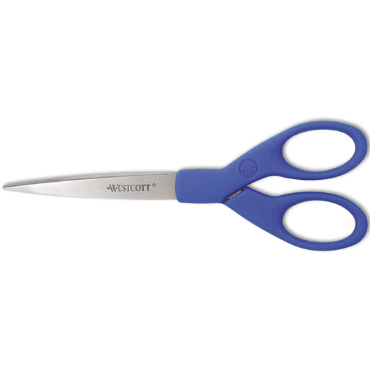 Westcott Preferred Line Stainless Steel Scissors, 7" Long, 2.5" Cut Length, Straight Blue Handle (44217)