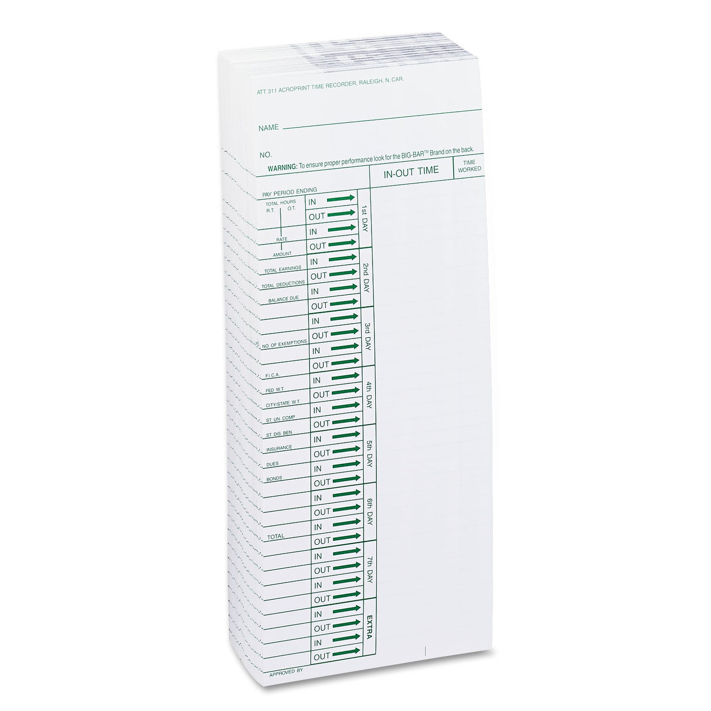 Time Clock Cards for Acroprint ATT310, One Side, 4 x 10, 200/Pack (096103080)