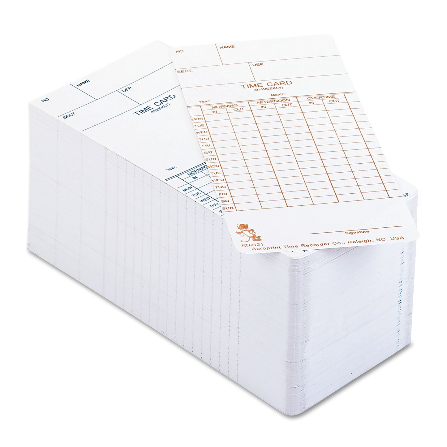 Time Clock Cards for Acroprint ATR120, Two Sides, 3.5 x 7, 250/Pack (099110000)