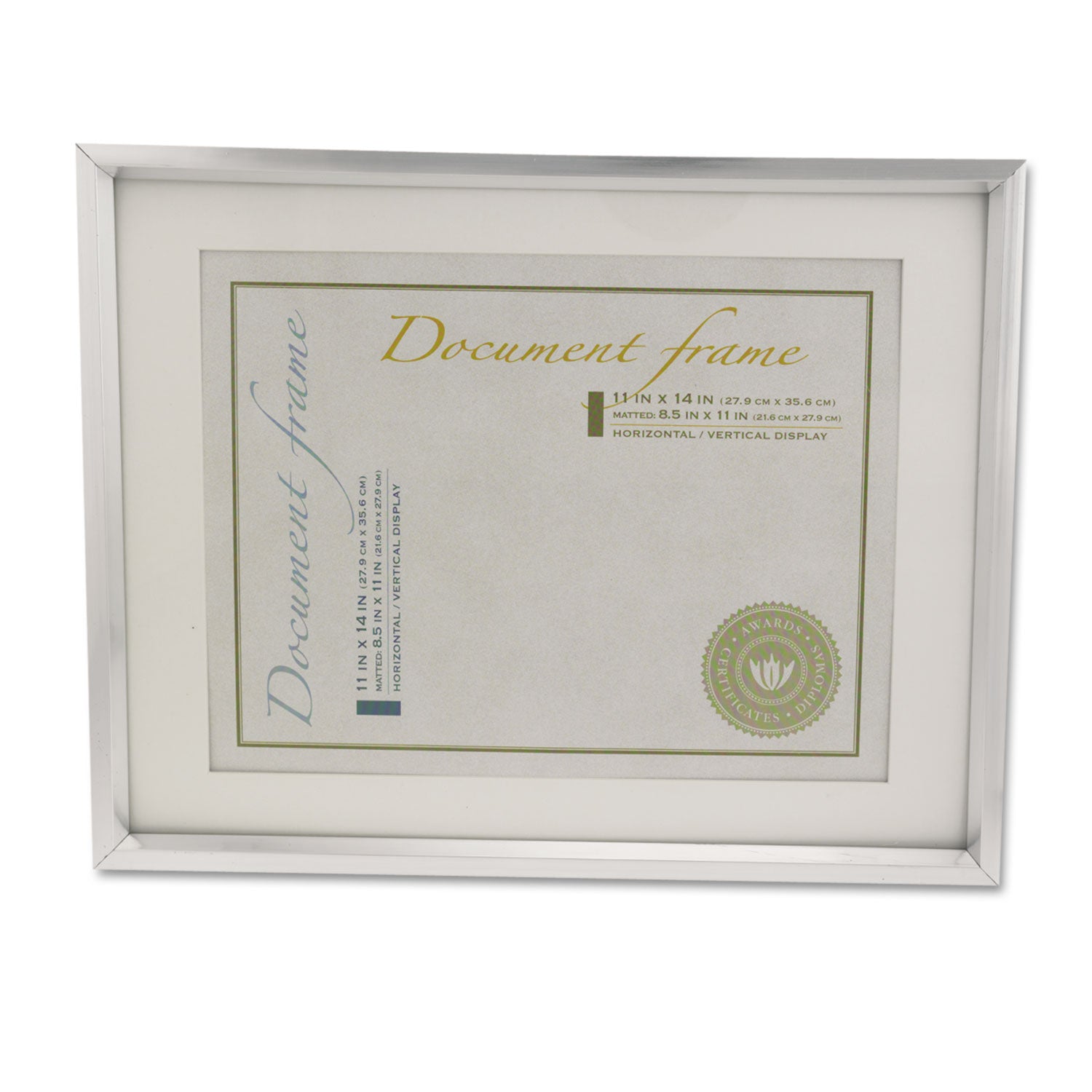 Universal Plastic Document Frame with Mat, 11 x 14 and 8.5 x 11 Inserts, Metallic Silver (76854)