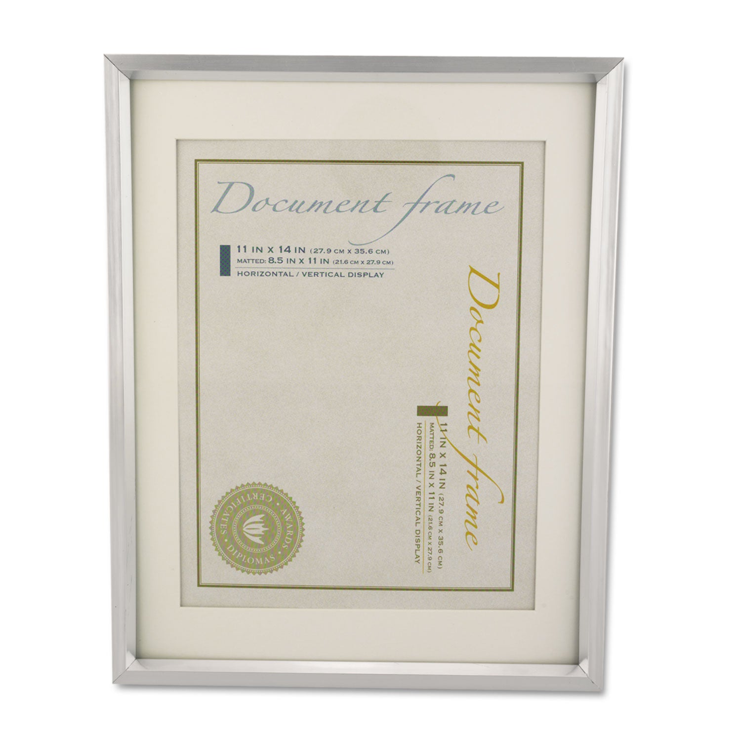 Universal Plastic Document Frame with Mat, 11 x 14 and 8.5 x 11 Inserts, Metallic Silver (76854)