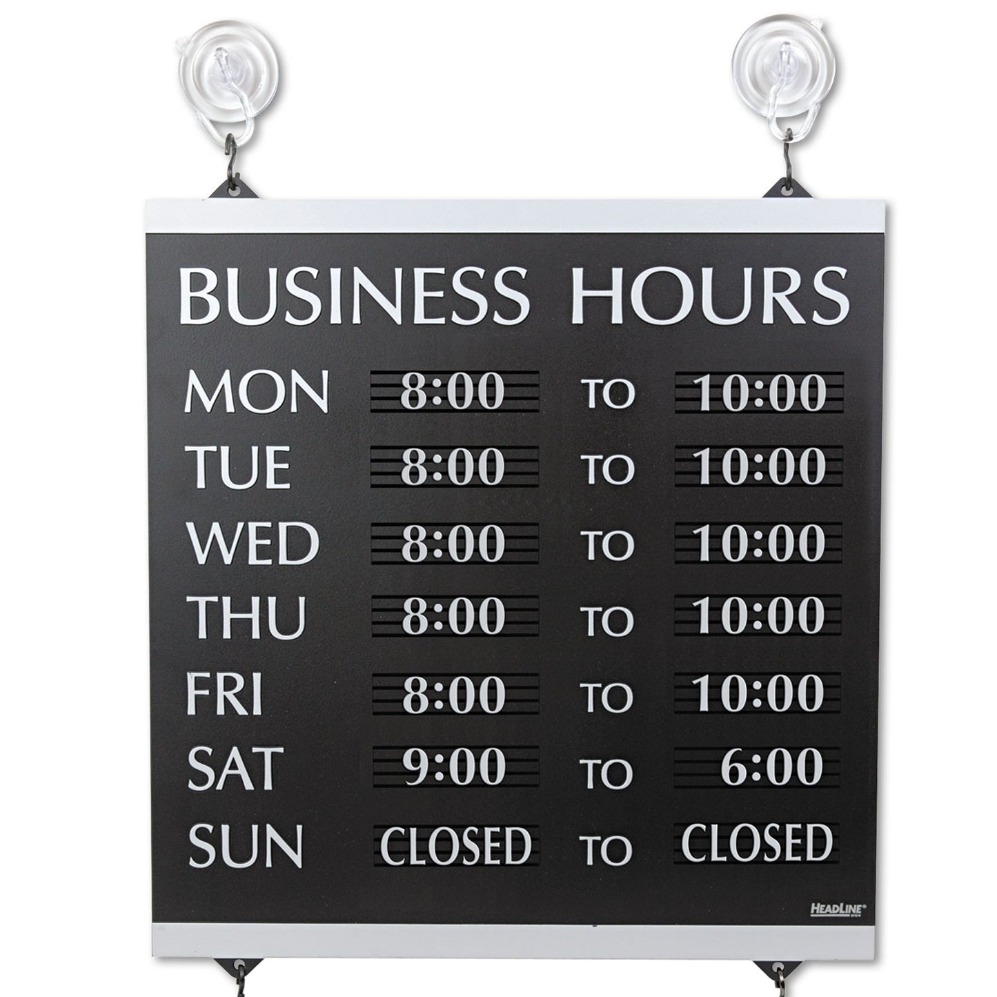 Headline Century Series Business Hours Sign, Heavy-Duty Plastic, 13 x 14, Black (4247)