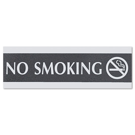 Headline Century Series Office Sign, NO SMOKING, 9 x 3, Black/Silver (4757)