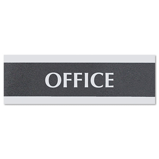 Headline Century Series Office Sign, OFFICE, 9 x 3, Black/Silver (4762)