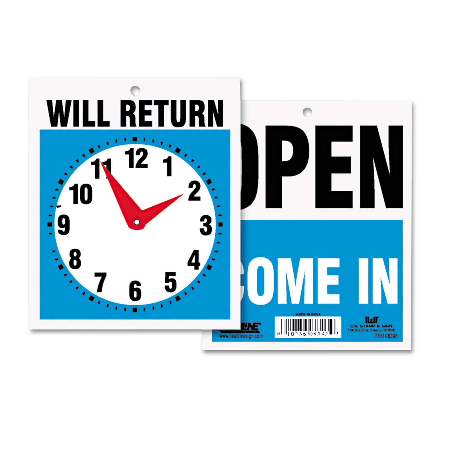 Headline Double-Sided Open/Will Return Sign with Clock Hands, Plastic, 7.5 x 9 (9382)