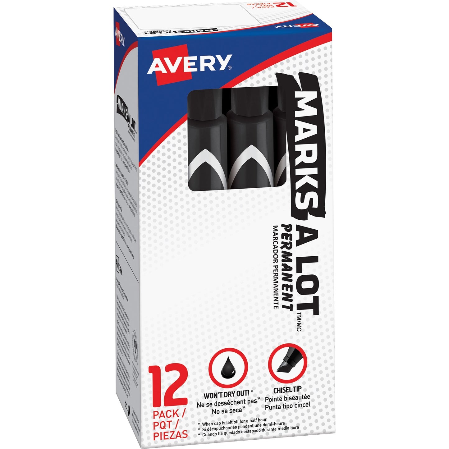 Avery MARKS A LOT Large Desk-Style Permanent Marker, Broad Chisel Tip, Black, Dozen (8888) (08888)