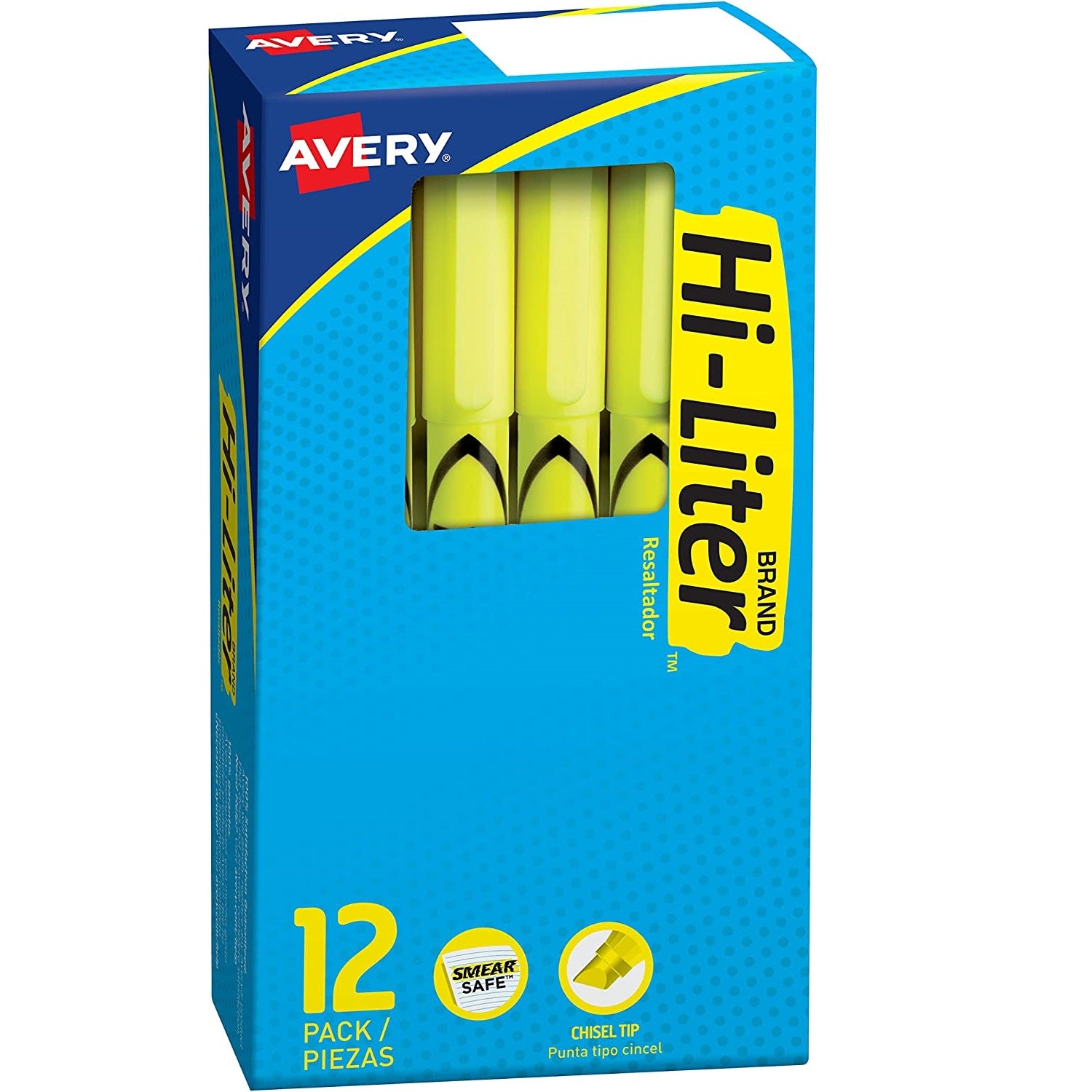 Avery HI-LITER Pen-Style Highlighters, Fluorescent Yellow Ink, Chisel Tip, Yellow/Black Barrel, Dozen (23591)