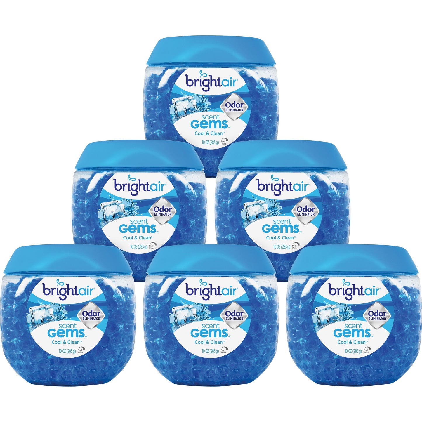 Bright Air Scent Gems Odor Eliminator, Cool and Clean, Blue, 10 oz Jar, 6/Carton (900228CT)