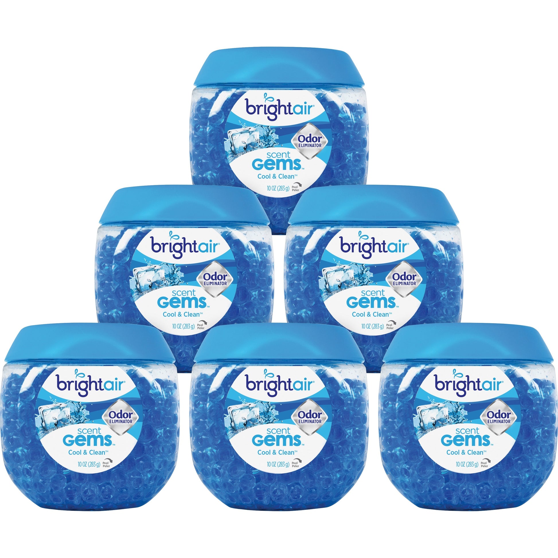 Bright Air Scent Gems Odor Eliminator, Cool and Clean, Blue, 10 oz Jar, 6/Carton (900228CT)