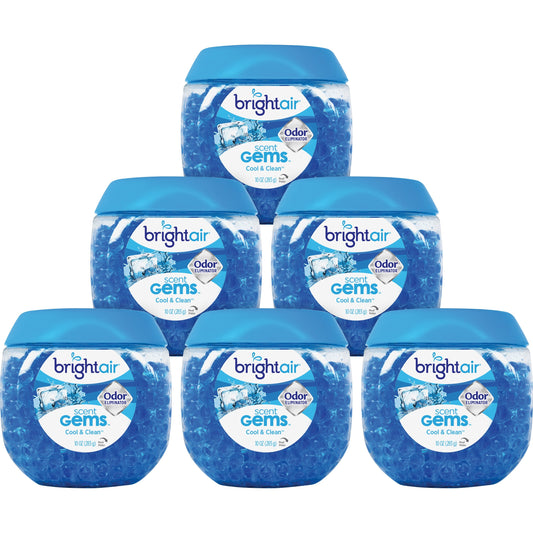 Bright Air Scent Gems Odor Eliminator, Cool and Clean, Blue, 10 oz Jar, 6/Carton (900228CT)