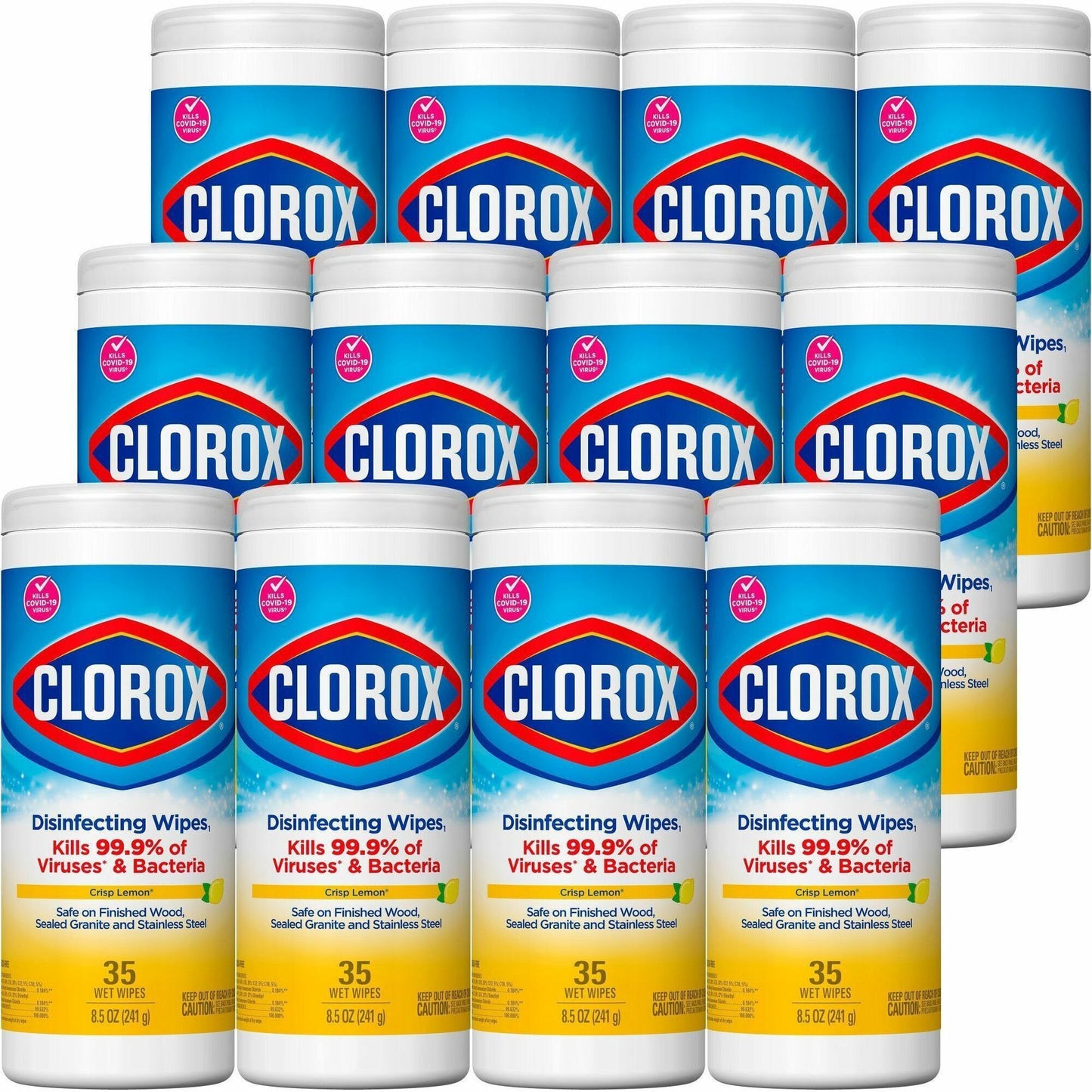 Clorox Disinfecting Wipes, 1-Ply, 7 x 8, Crisp Lemon, White, 35/Canister, 12 Canisters/Carton (01594CT)