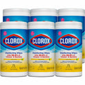 Clorox Disinfecting Wipes, 1-Ply, 7 x 7.75, Crisp Lemon, White, 75/Canister, 6 Canisters/Carton (01628)