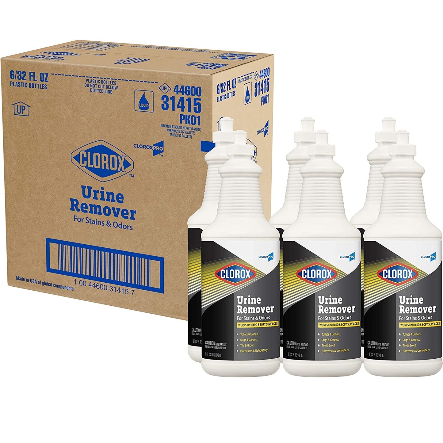 CloroxPro Urine Remover for Stains and Odors, 32 oz Pull top Bottle, 6/Carton (31415)