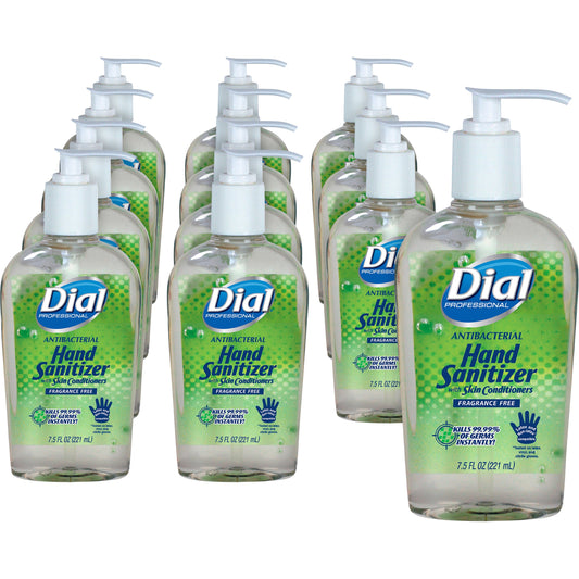 Dial Antibacterial with Moisturizers Gel Hand Sanitizer, 7.5 oz Pump Bottle, Fragrance-Free, 12/Carton (01585)