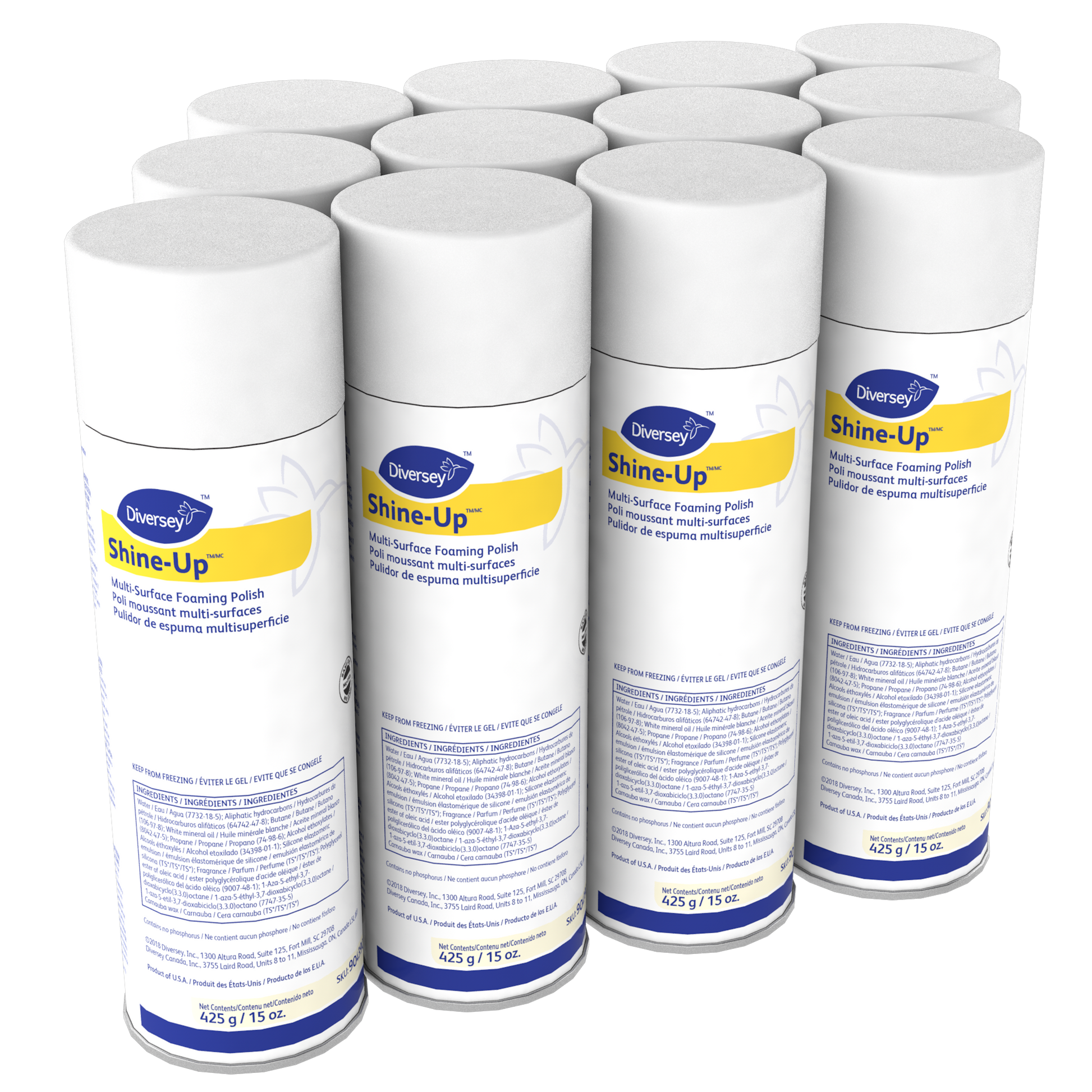 Diversey Shine-UpTM/MC Multi-Surface Foaming Polish, Lemon Scent, 15 oz Aerosol Spray, 12/Carton (904390)