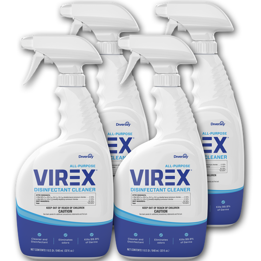 Diversey Virex All-Purpose Disinfectant Cleaner, Lemon Scent, 32 oz Spray Bottle, 4/Carton (CBD540540)