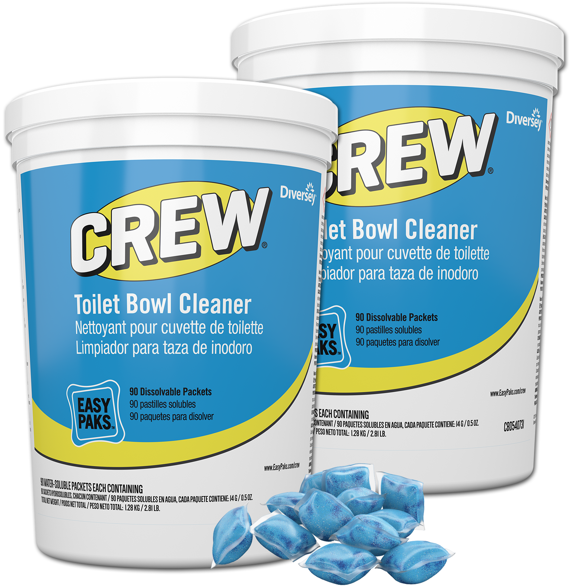 Crew Easy Paks Toilet Bowl Cleaner, Fresh Floral Scent, 0.5 oz Packet, 90 Packets/Tub, 2 Tubs/Carton