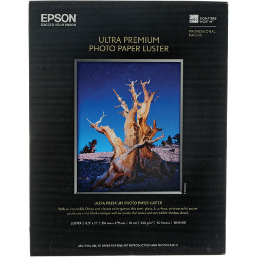 Epson Ultra Premium Photo Paper, 10 mil, 8.5 x 11, Luster White, 50/Pack (S041405)