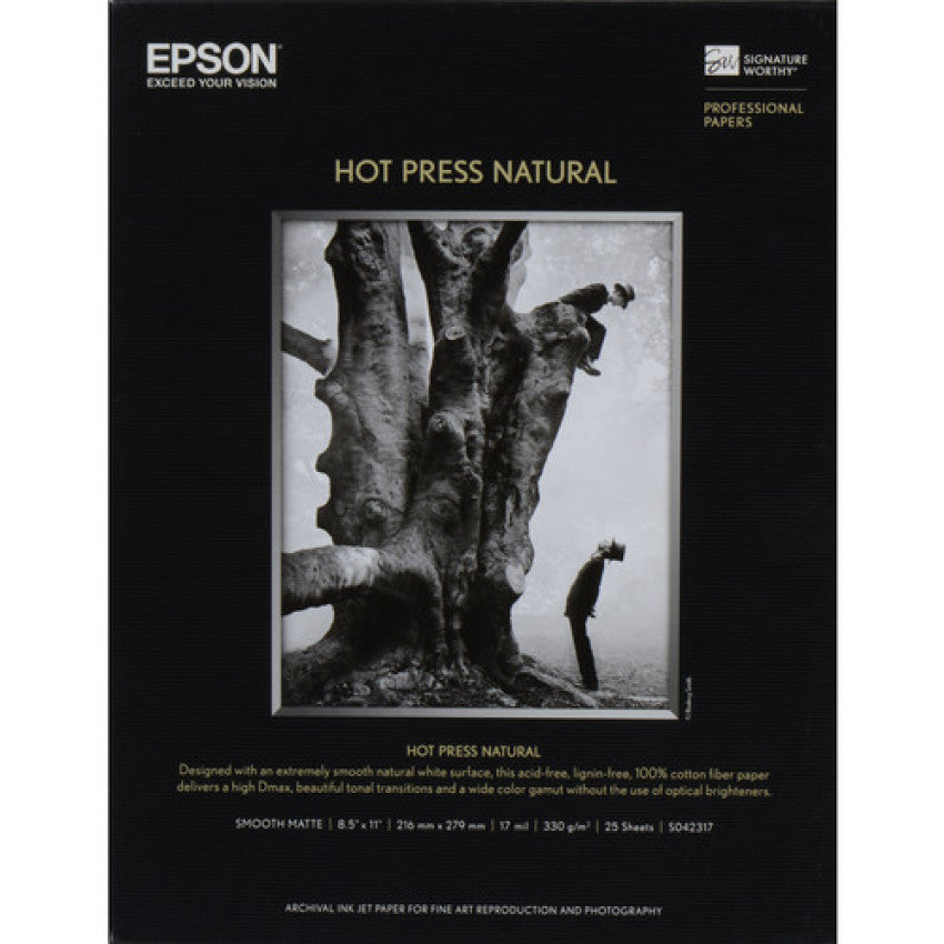 Epson Hot Press Natural Fine Art Paper, 17 mil, 13 x 19, Smooth Matte Natural, 25/Pack (S042320)
