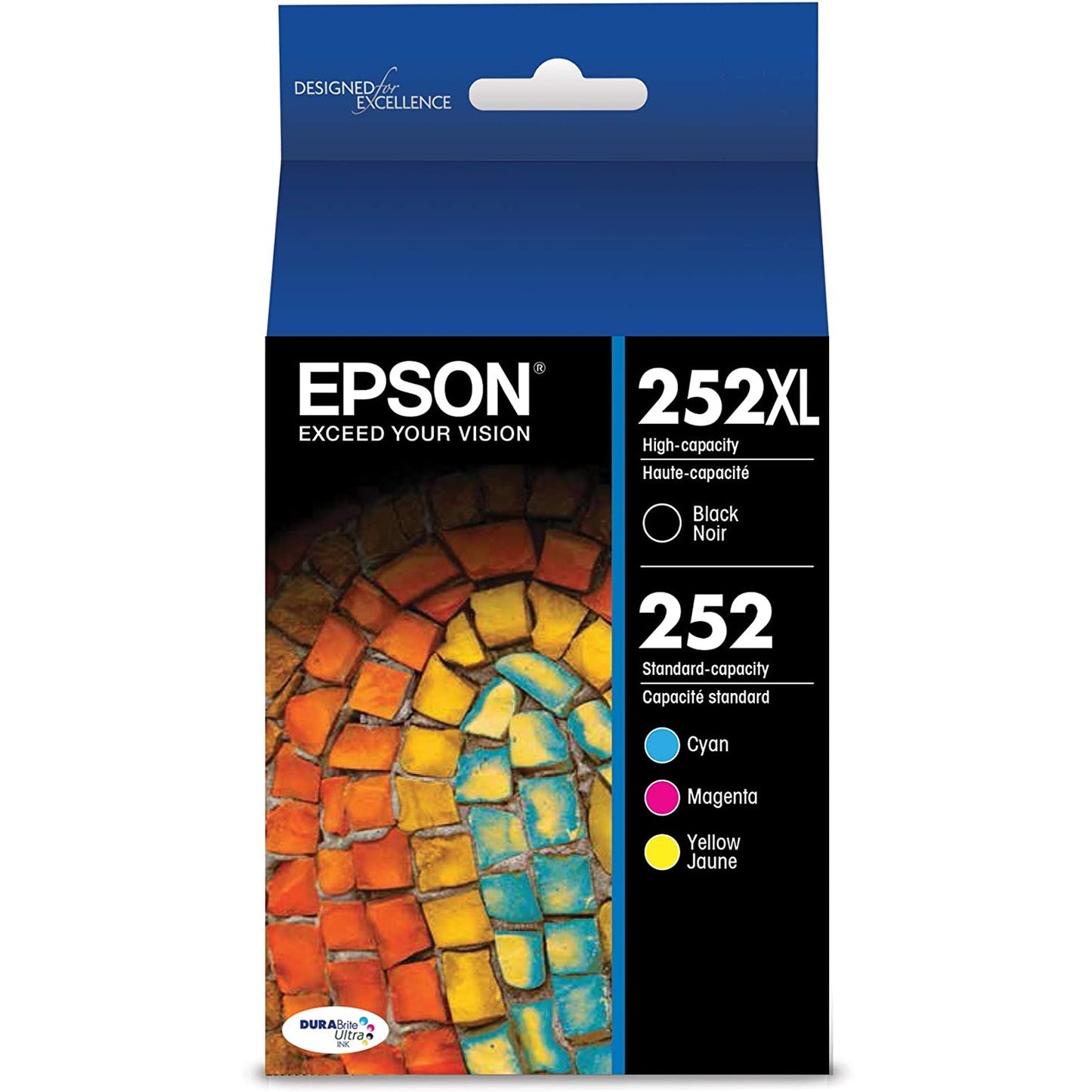 Epson T252XL-BCS (252XL) DURABrite Ultra High-Yield Ink, 1,100 Page-Yield, Black/Cyan/Magenta/Yellow