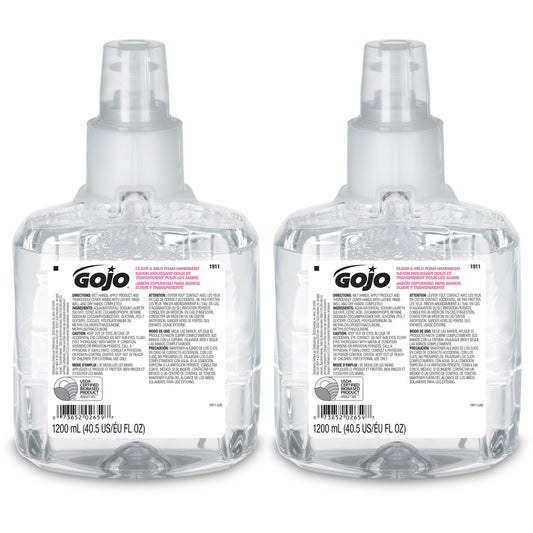 GOJO Clear and Mild Foam Handwash Refill, For LTX-12 Dispenser, Fragrance-Free, 1,200 mL, 2/Carton (191102CT)