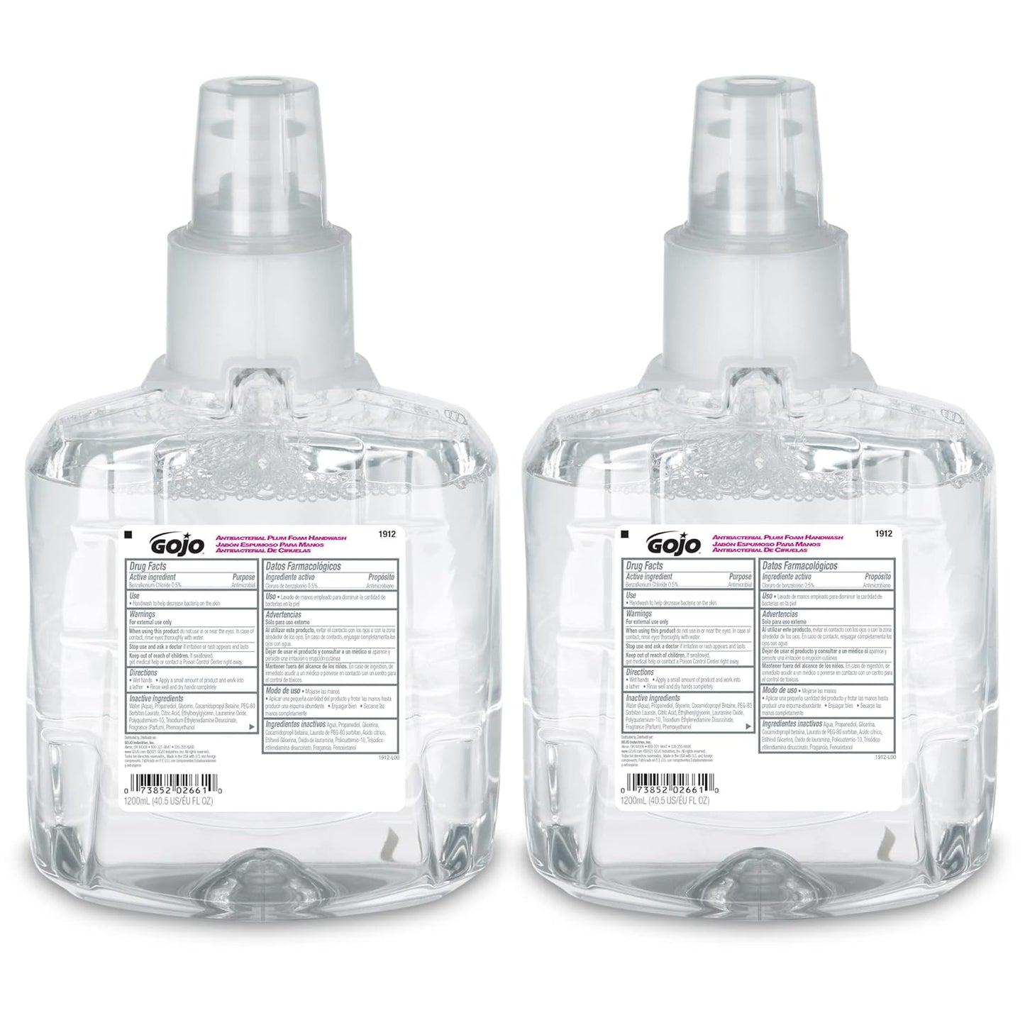 GOJO Antibacterial Foam Hand Wash Refill, For LTX-12 Dispenser, Plum Scent, 1,200 mL, 2/Carton (191202CT)