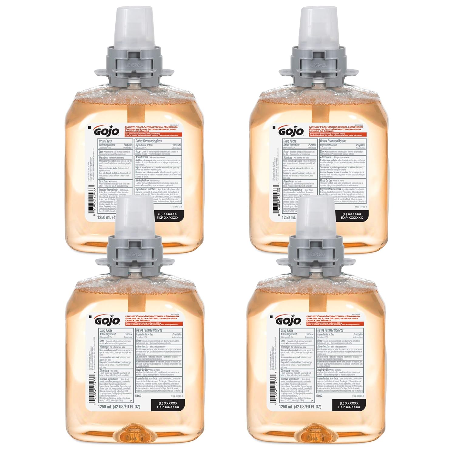 GOJO Luxury Foam Antibacterial Handwash Refill, Fresh Fruit Scent, 1,250 mL, 4/Carton (516204CT)