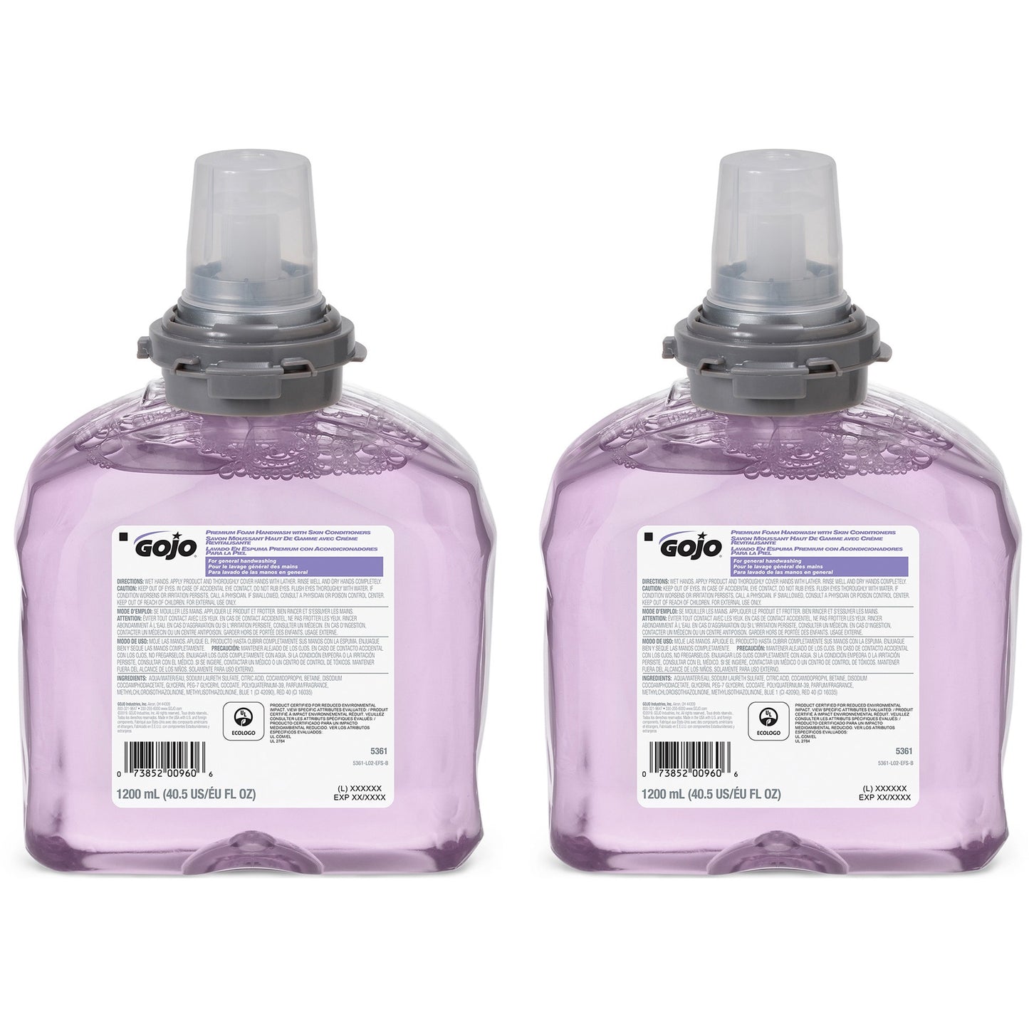 GOJO TFX Luxury Foam Hand Wash Refill, Fresh Scent, 1,200 mL, 2/Carton (536102)