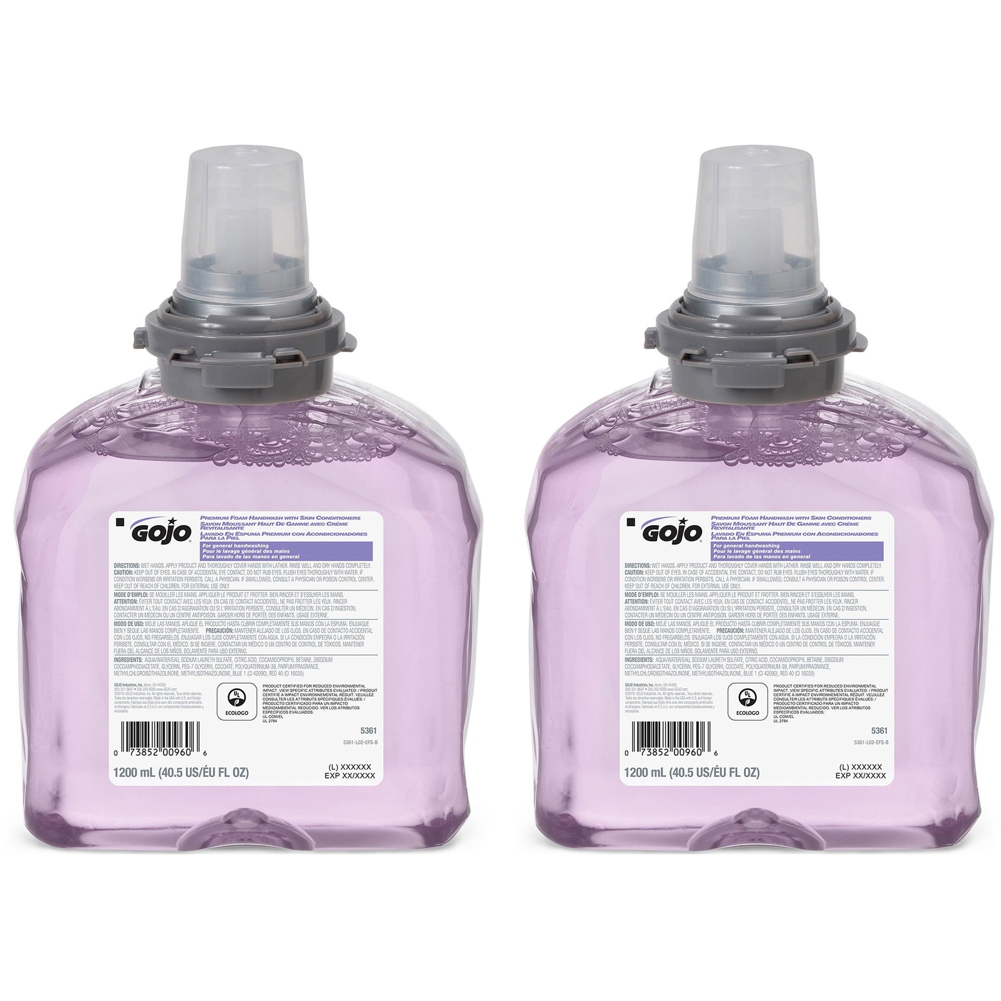 GOJO TFX Luxury Foam Hand Wash Refill, Fresh Scent, 1,200 mL, 2/Carton (536102)