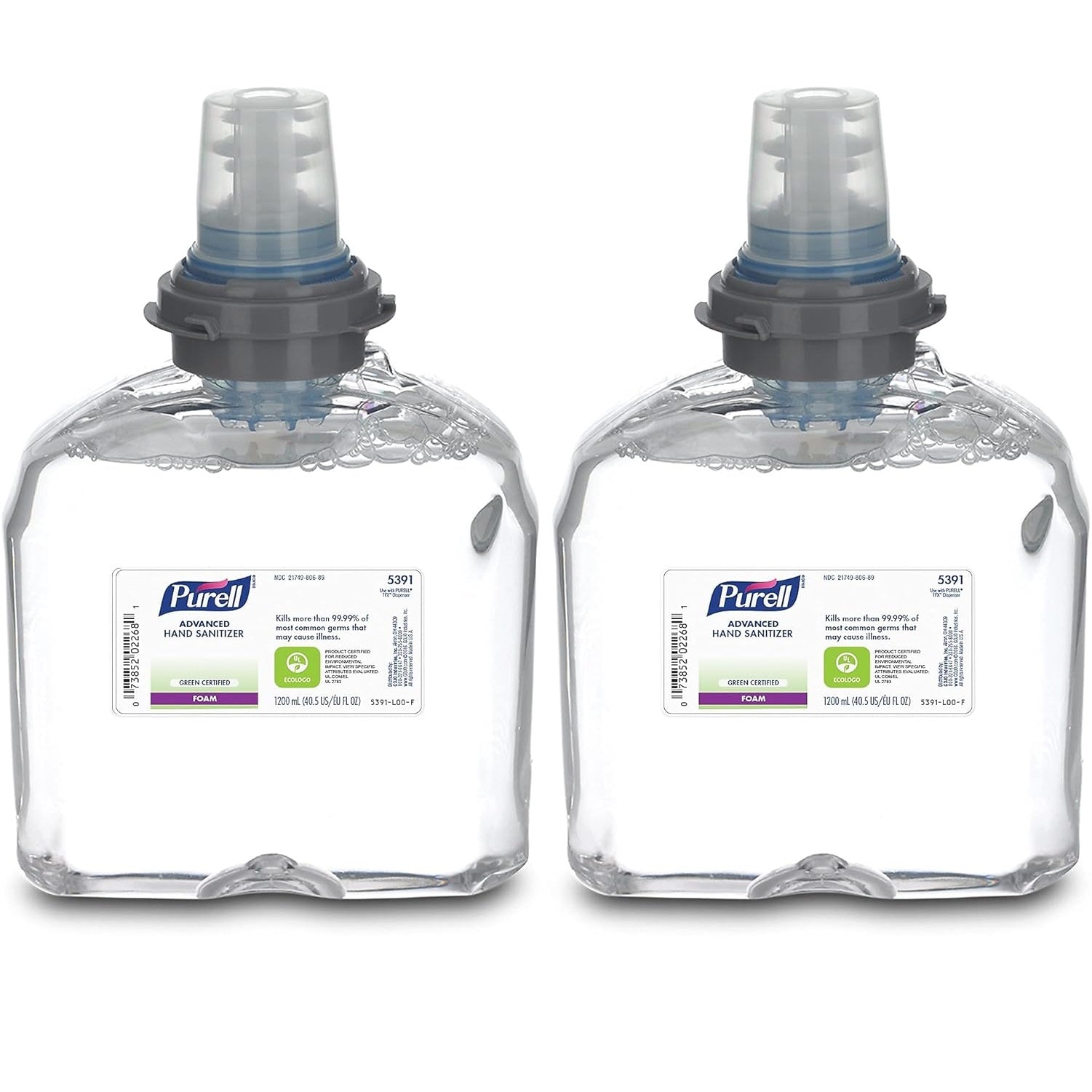 PURELL Advanced Hand Sanitizer Green Certified TFX Refill, Foam, 1,200 mL, Fragrance-Free, 2/Carton (539102CT)