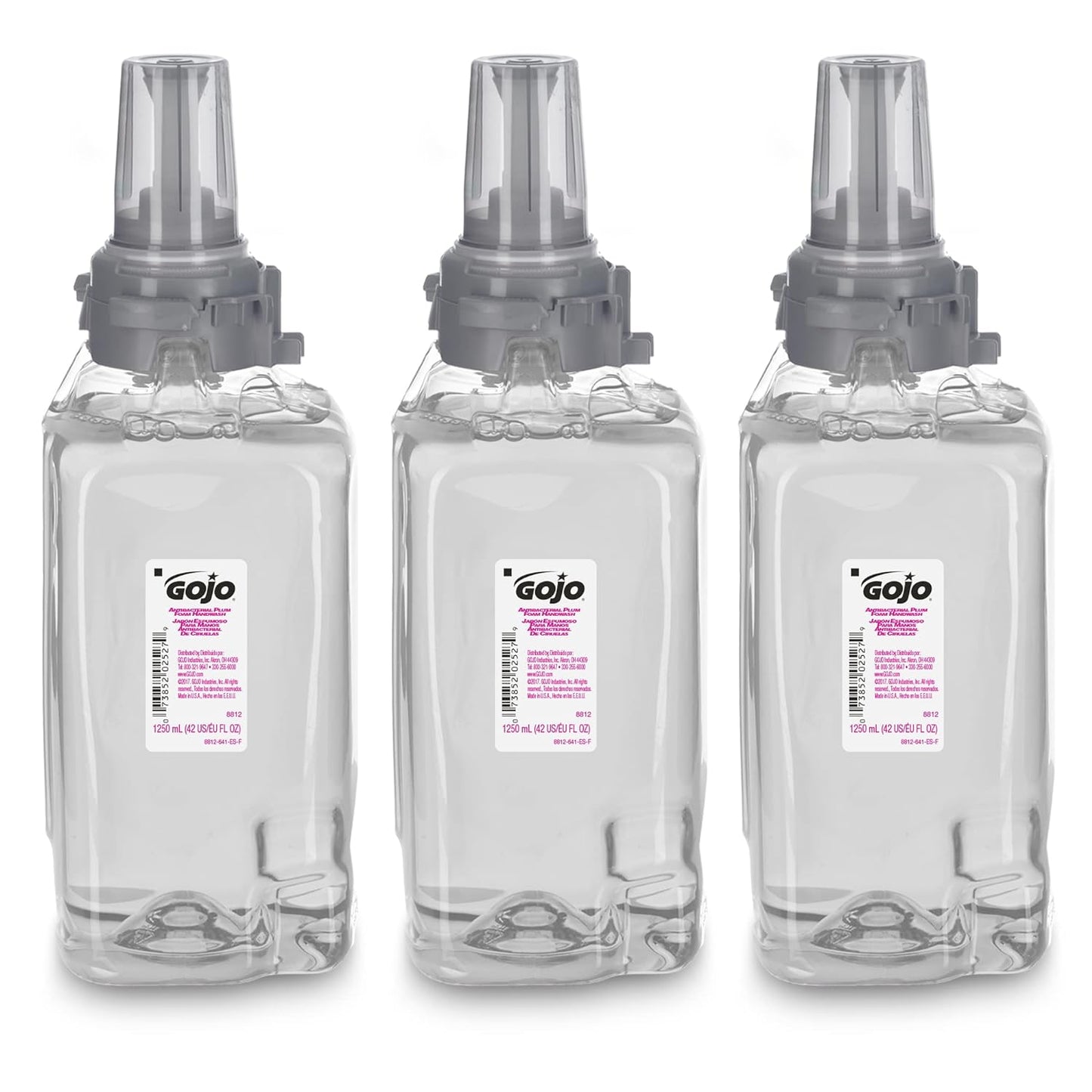 GOJO Antibacterial Foam Hand Wash Refill, For ADX-12 Dispenser, Plum Scent, 1,250 mL, 3/Carton (881203CT)