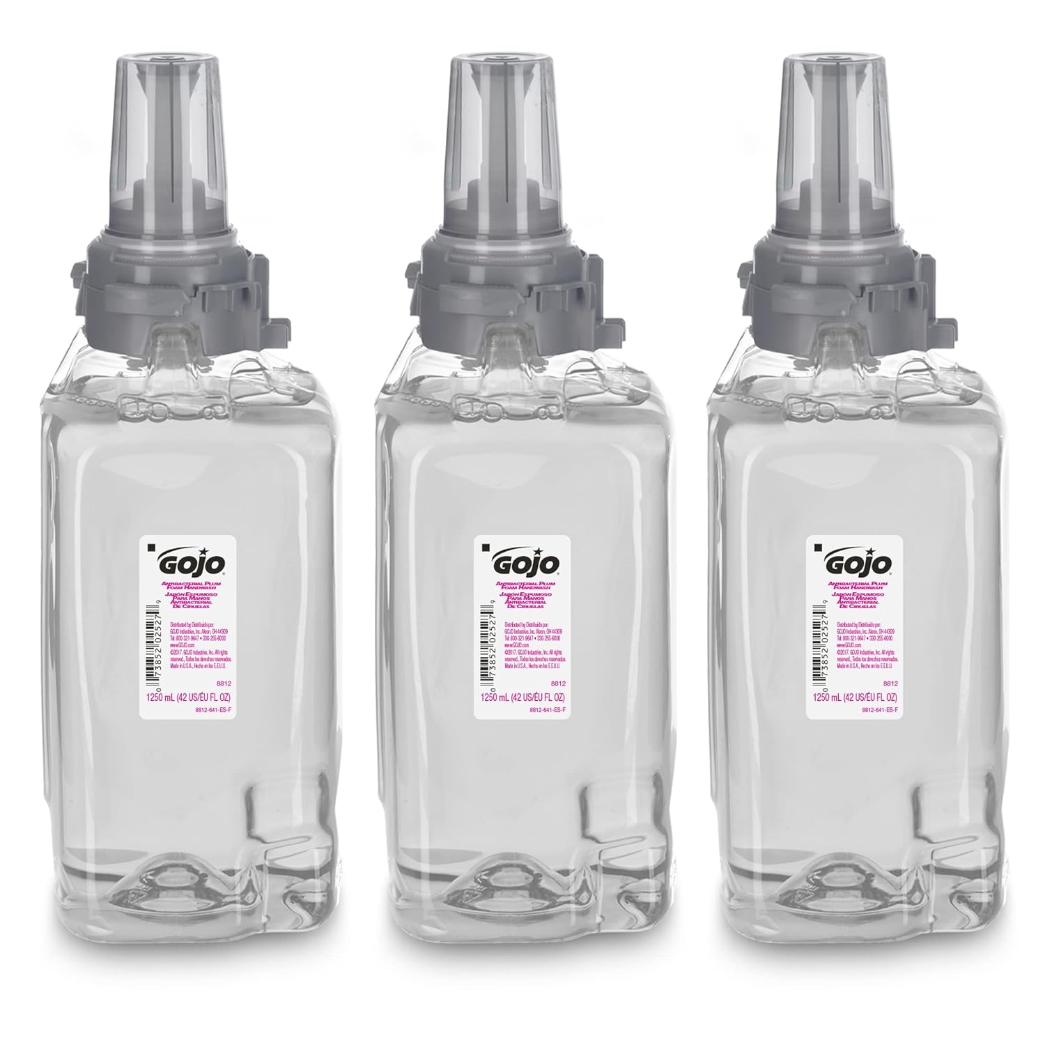 GOJO Antibacterial Foam Hand Wash Refill, For ADX-12 Dispenser, Plum Scent, 1,250 mL, 3/Carton (881203CT)