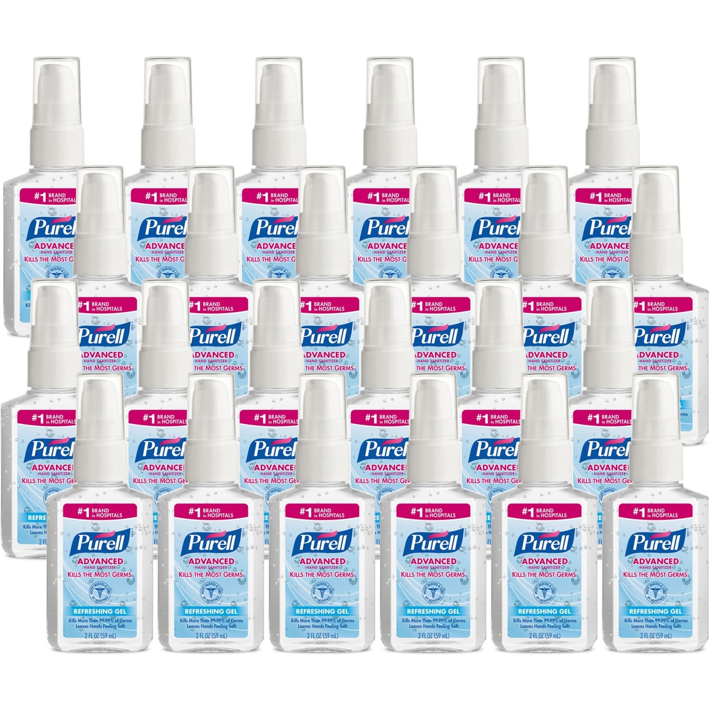 PURELL Advanced Hand Sanitizer Gel, 2 oz Pump Bottle, Refreshing Scent, 24/Carton (960624)